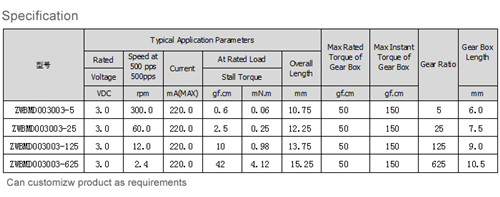 3v微型減速電機技術參數